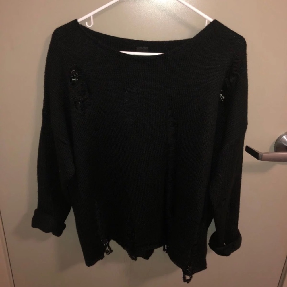 black distressed sweater